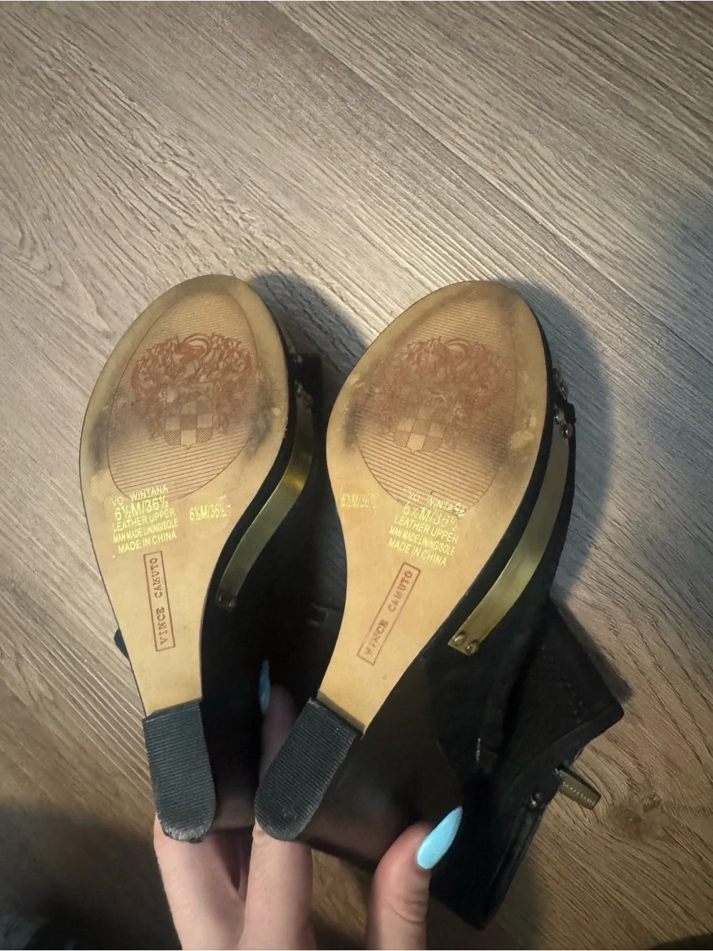 Vince Camuto Black Suede Open Toe/ Open Back Wedges